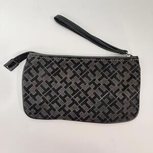 Tommy Hilfiger Black/Gray Signature Logo Jacquard Slim Wristlet Pouch